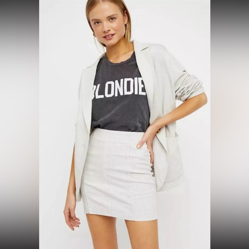 Free People Striped Modern Femme White Black Pinstripe Denim Mini Skirt